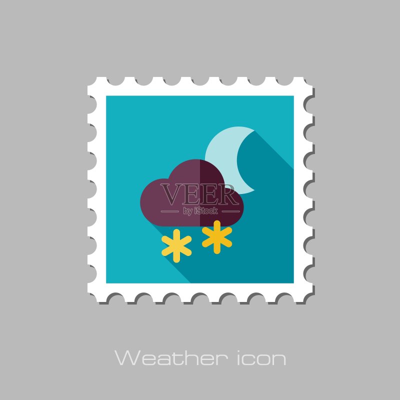 云雪月扁平印章气象天气图标素材