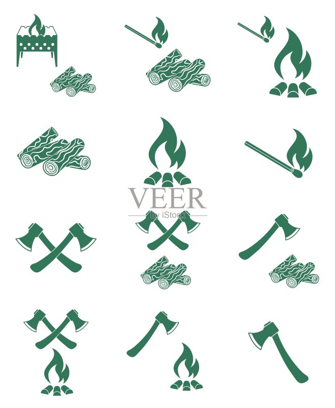 篝火斧头木柴图标合集图标素材