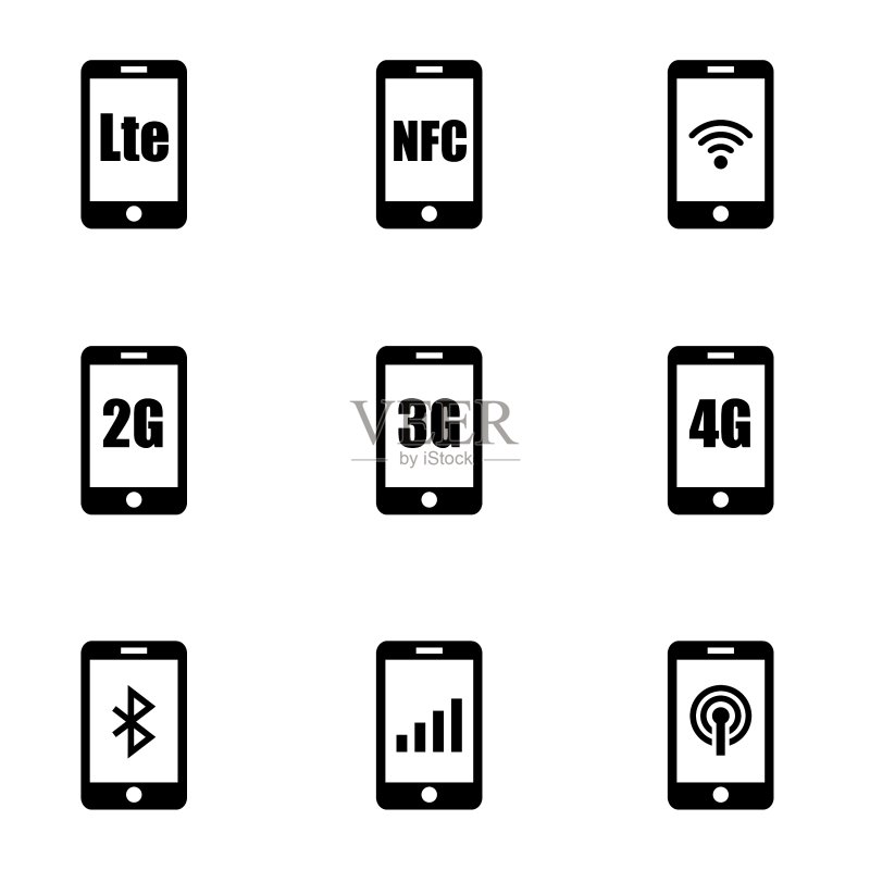 3G、4G和LTE技术图标素材