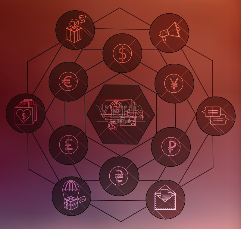 用于Web和移动应用程序的货币扁平图标集图标素材