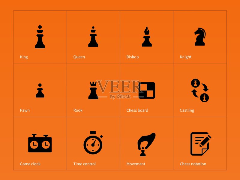橙色背景上的国际象棋棋子图标图标素材