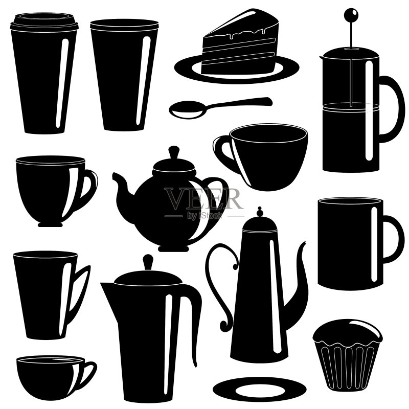 茶和咖啡元素剪影合集图标素材