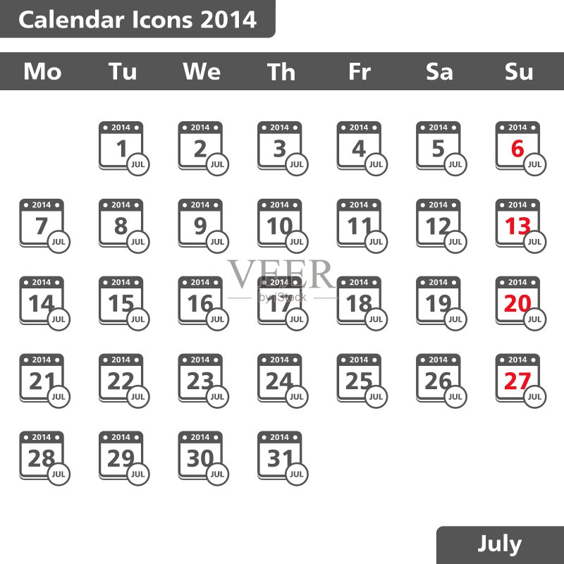 2014年7月日历图标图标素材