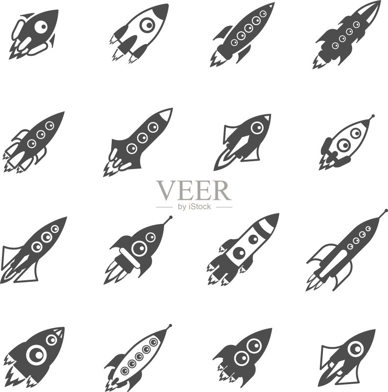 宇宙火箭黑白图标合集图标素材