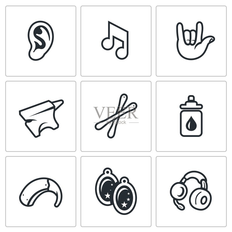 耳聋图标集:耳朵声音符号图标素材