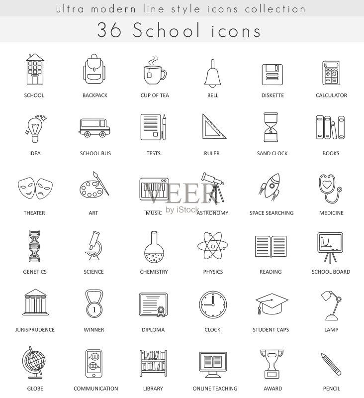 学校超现代轮廓线图标,适用于图标素材