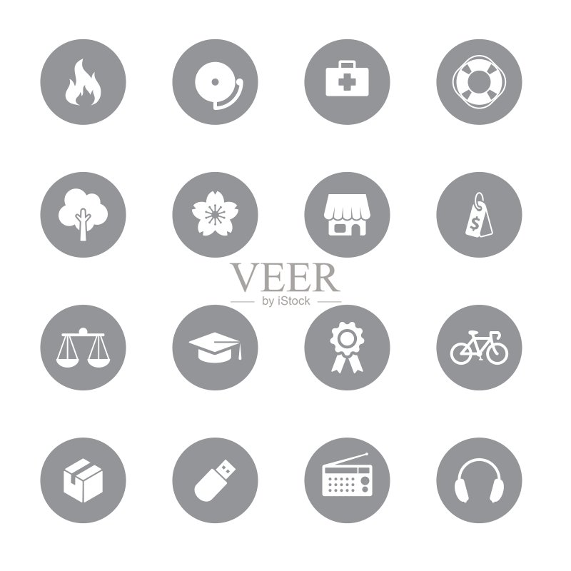 灰色圆圈上的Web图标集图标素材