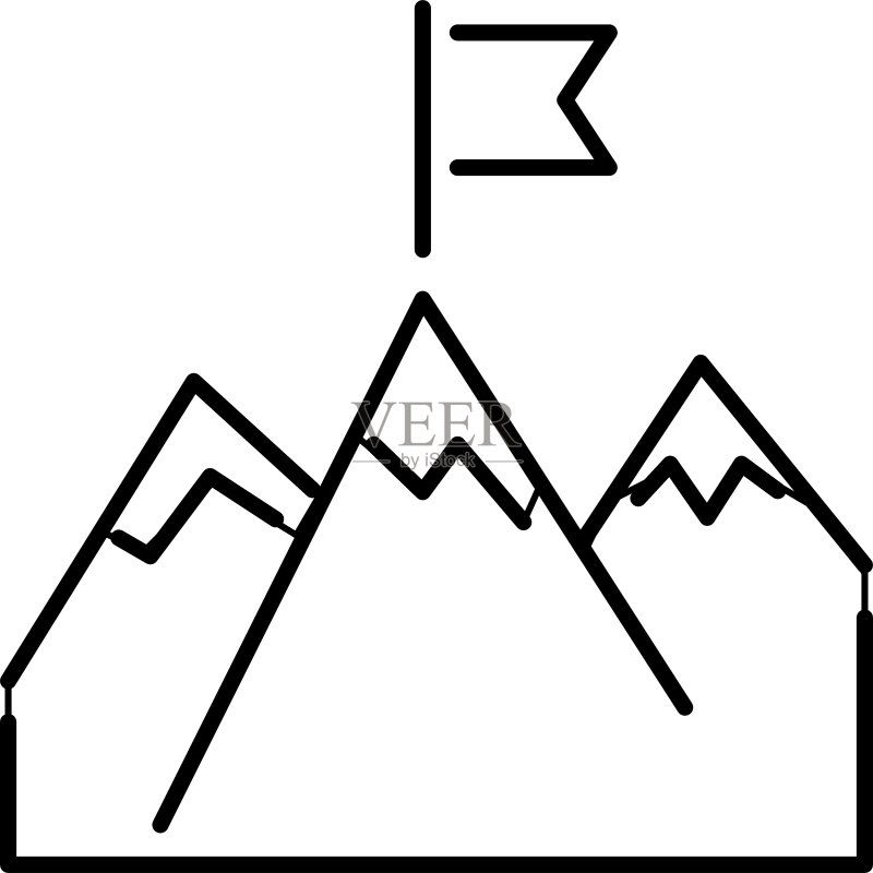 带旗帜箭头的山峰线条成功标志图标素材