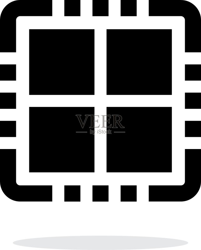 白色背景上的四核CPU简单图标图标素材