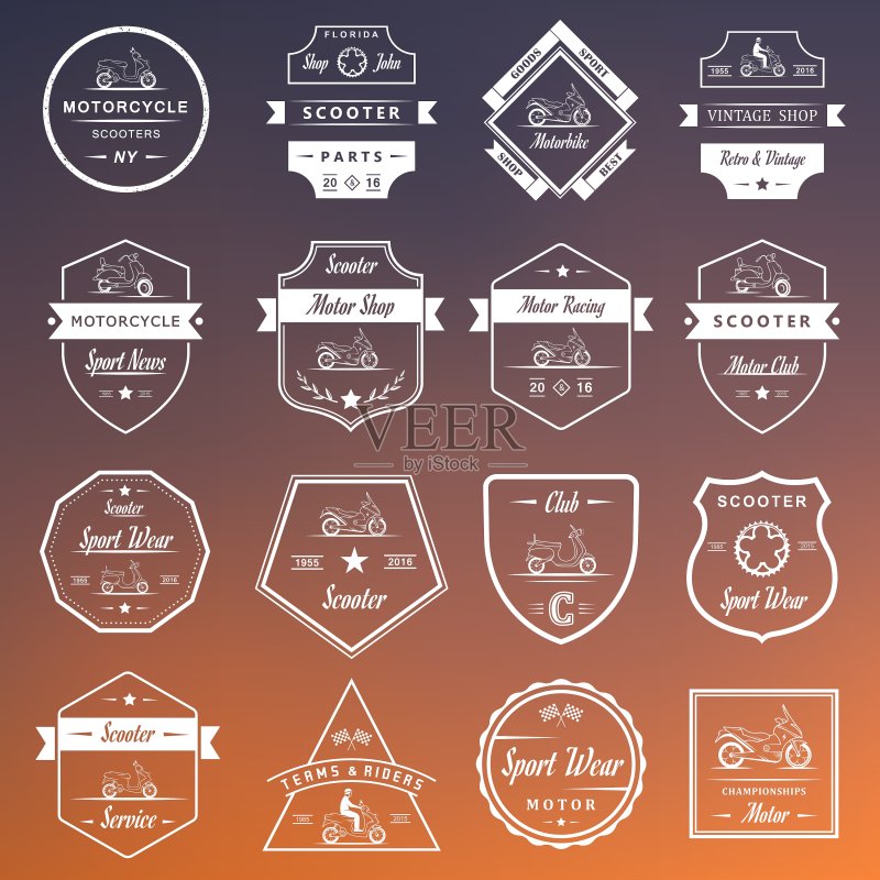 复古标志和Logo摩托车图标素材