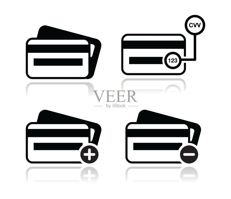 带阴影的信用卡CVV代码黑色图标集图标素材