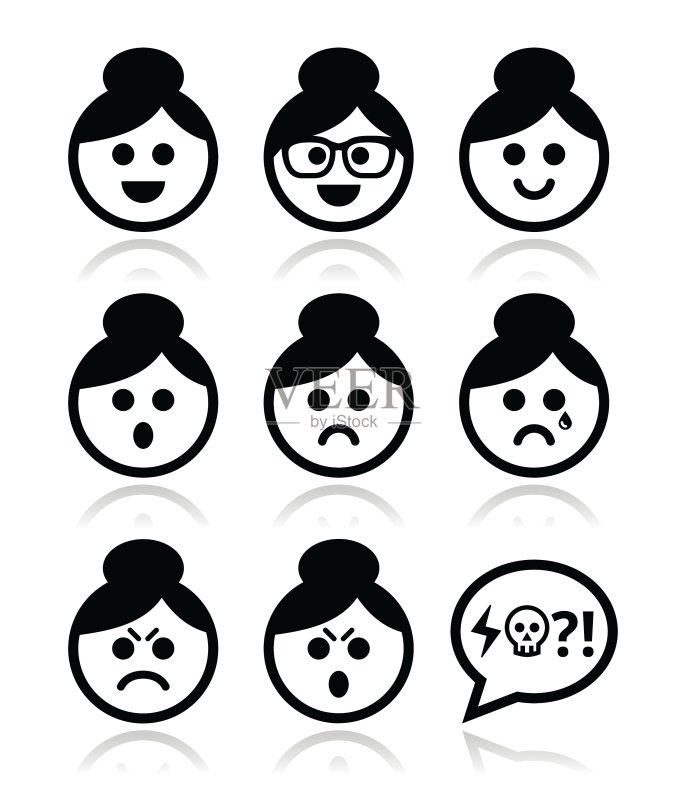 奶奶头像,盘发女性图标集图标素材