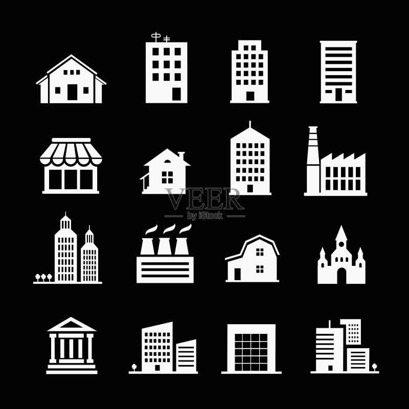 深色背景上的白色建筑图标素材