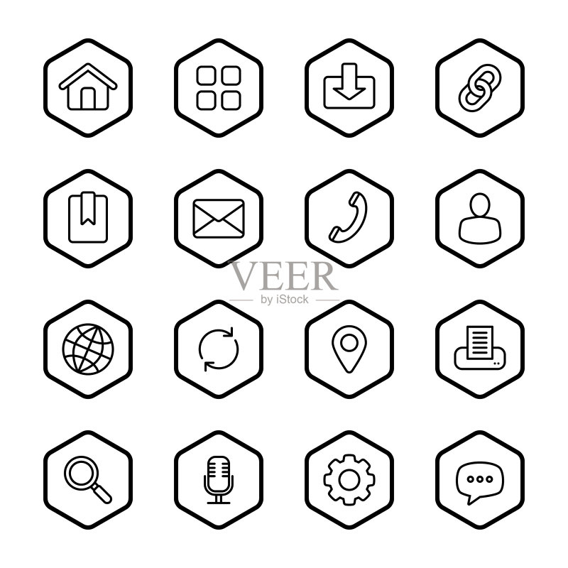 黑色线条Web图标六边形组合图标素材