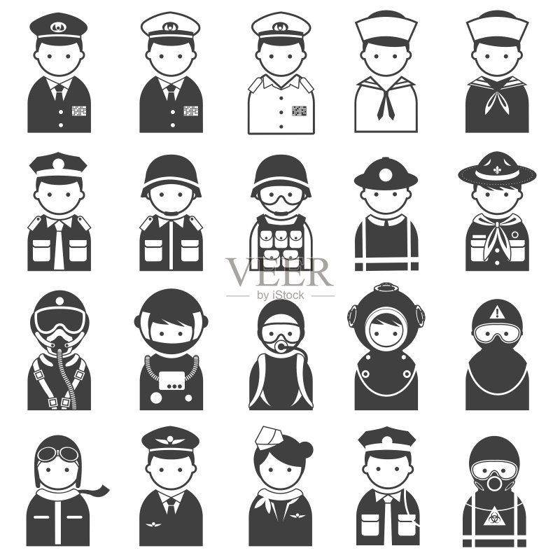 各种人物符号图标:公务人员和制服图标素材