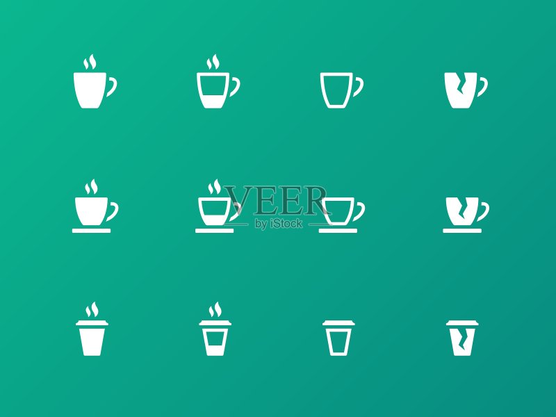 绿色背景上的咖啡杯圆形图标图标素材