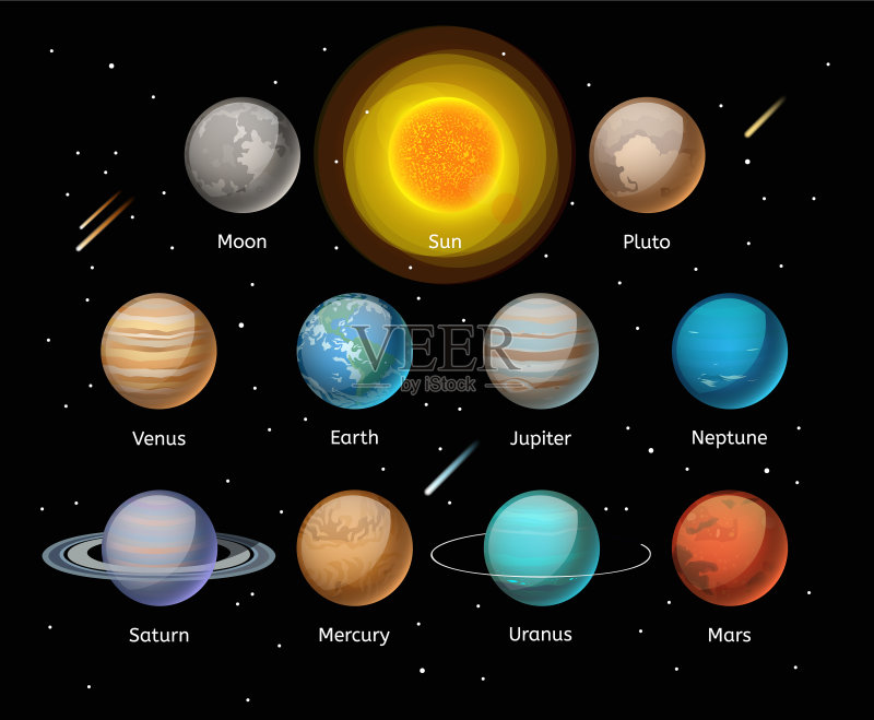 深色背景上的彩色行星图标素材