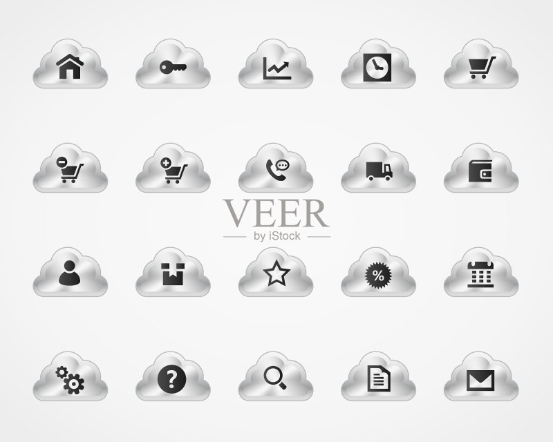 金属质感云朵上的商业网页图标图标素材