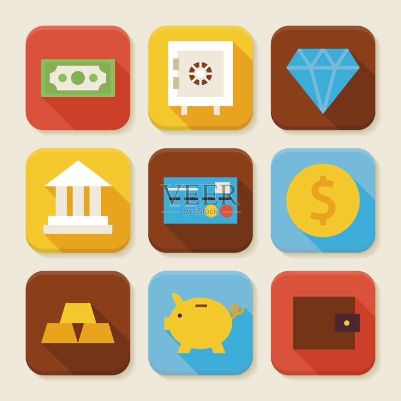扁平风格金融银行方形App图标合集图标素材