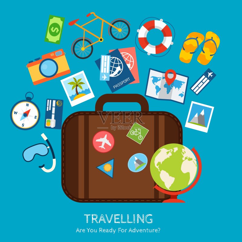 扁平风旅行概念图标素材