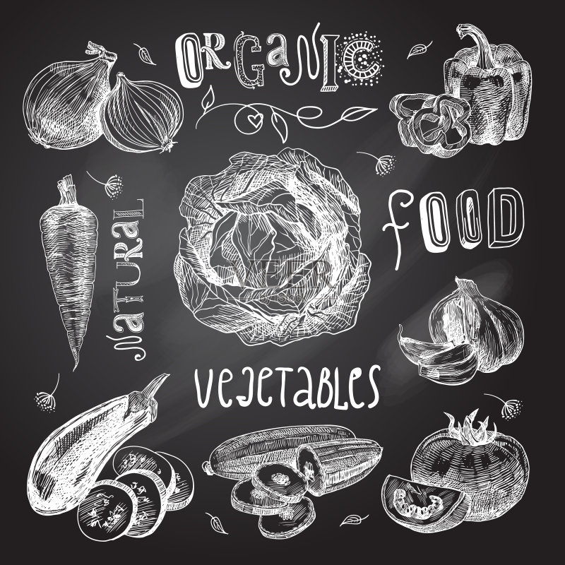 蔬菜素描黑板图标素材