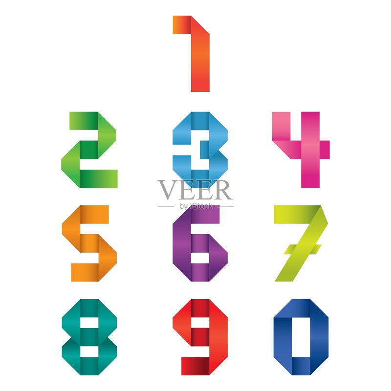 折纸风格数字套装图标素材