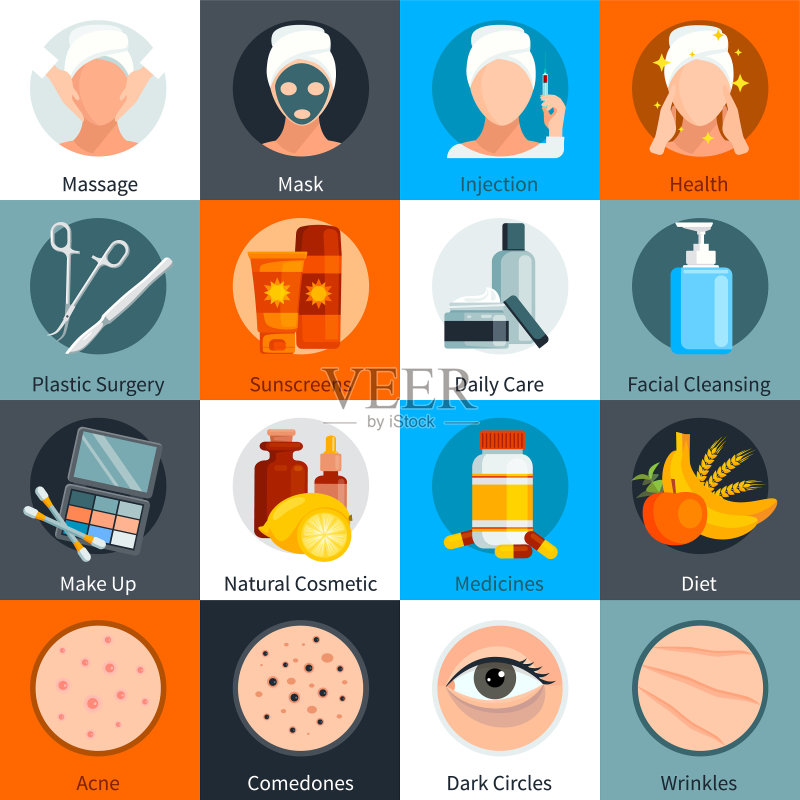 彩色扁平风格护肤图标套装图标素材