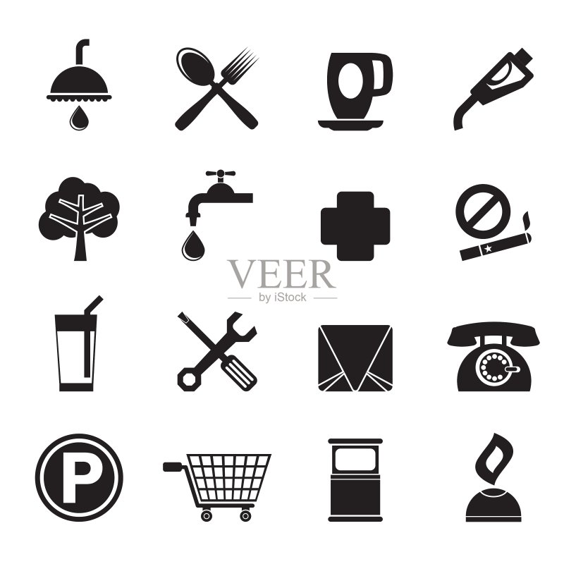 加油站与旅行图标剪影图标素材