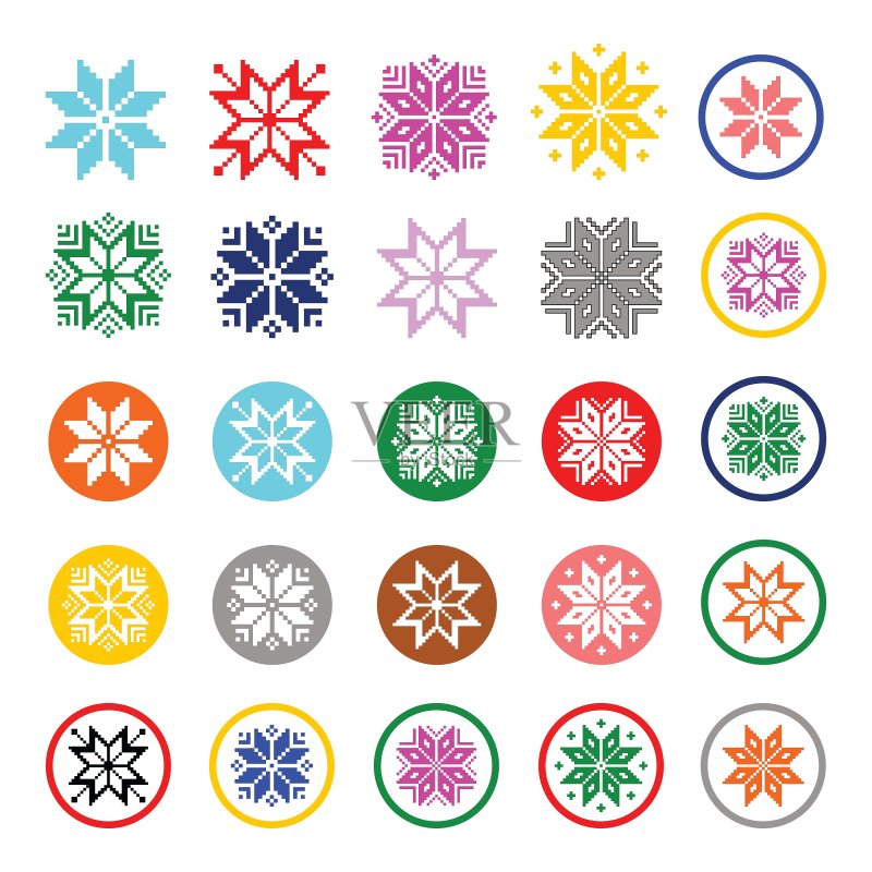彩色像素化雪花圣诞节图标图标素材