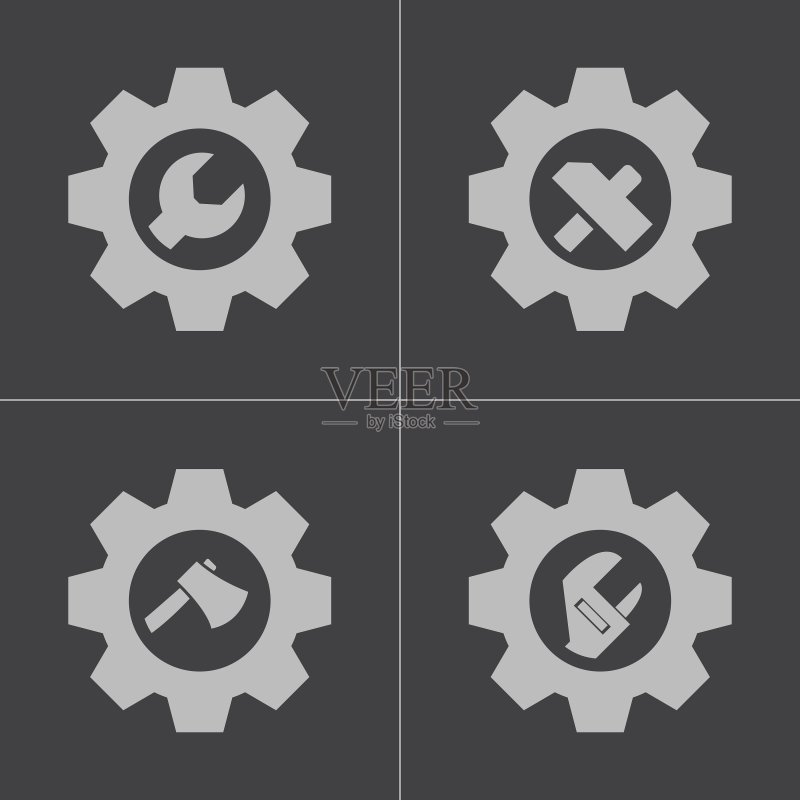 齿轮图标中的黑色工具套装图标素材