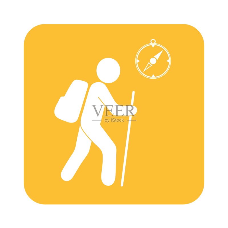 带有指南针图标的徒步旅行者图标素材