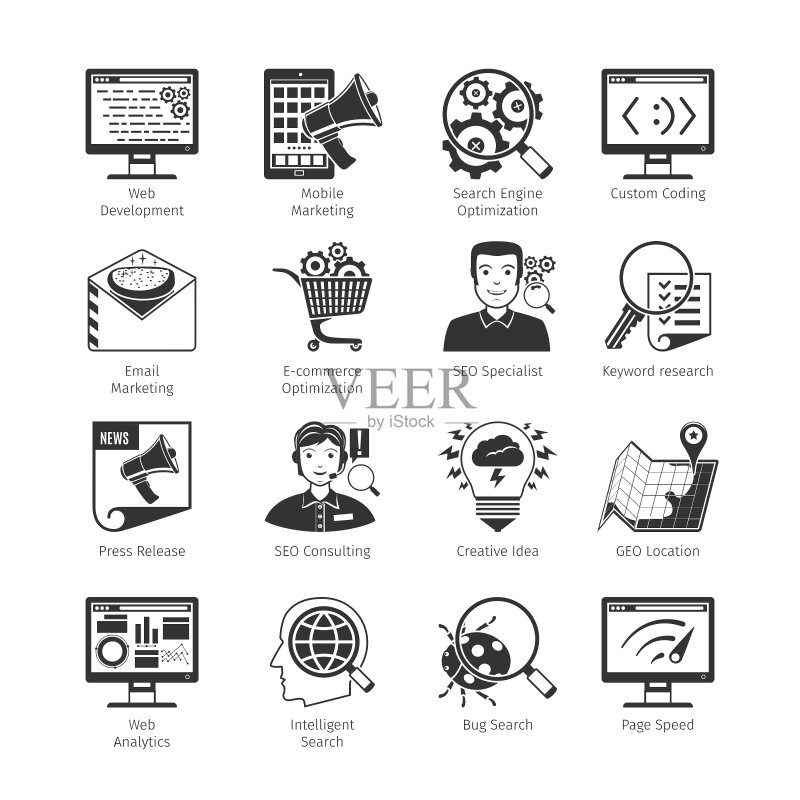 SEO和Web开发黑色图标图标素材