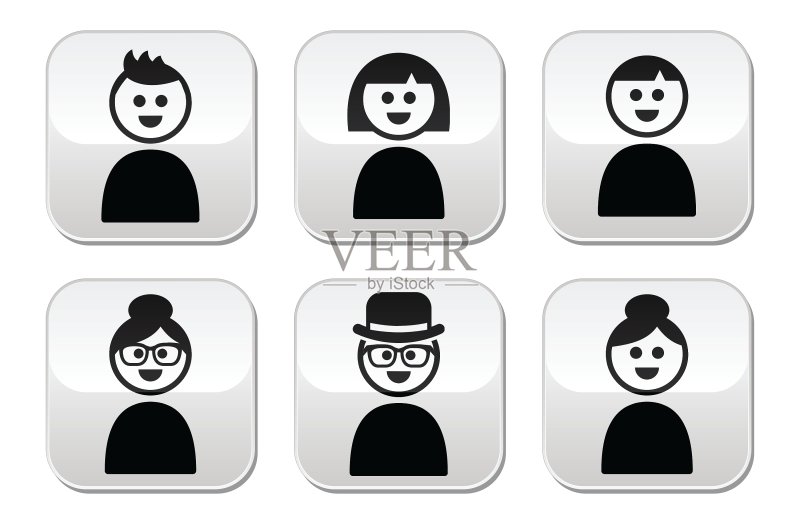 用户,年轻人和老年人按钮设置图标素材