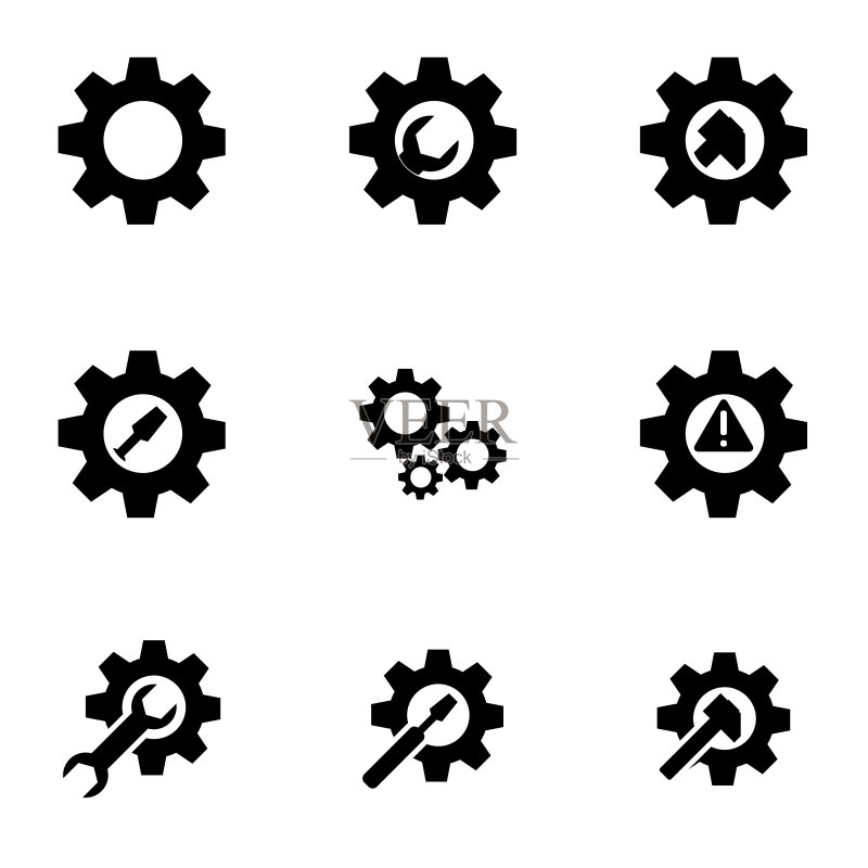 齿轮图标集中的黑色工具图标素材