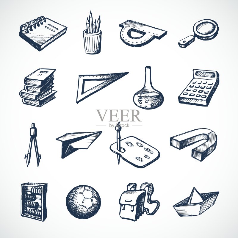 学校素描图标图标素材