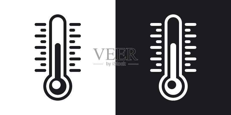 天气预报应用或小部件的温度计或气温图标,黑白双色版图标素材
