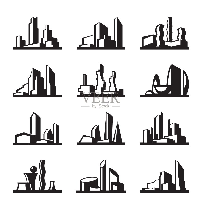 现代建筑合集图标素材