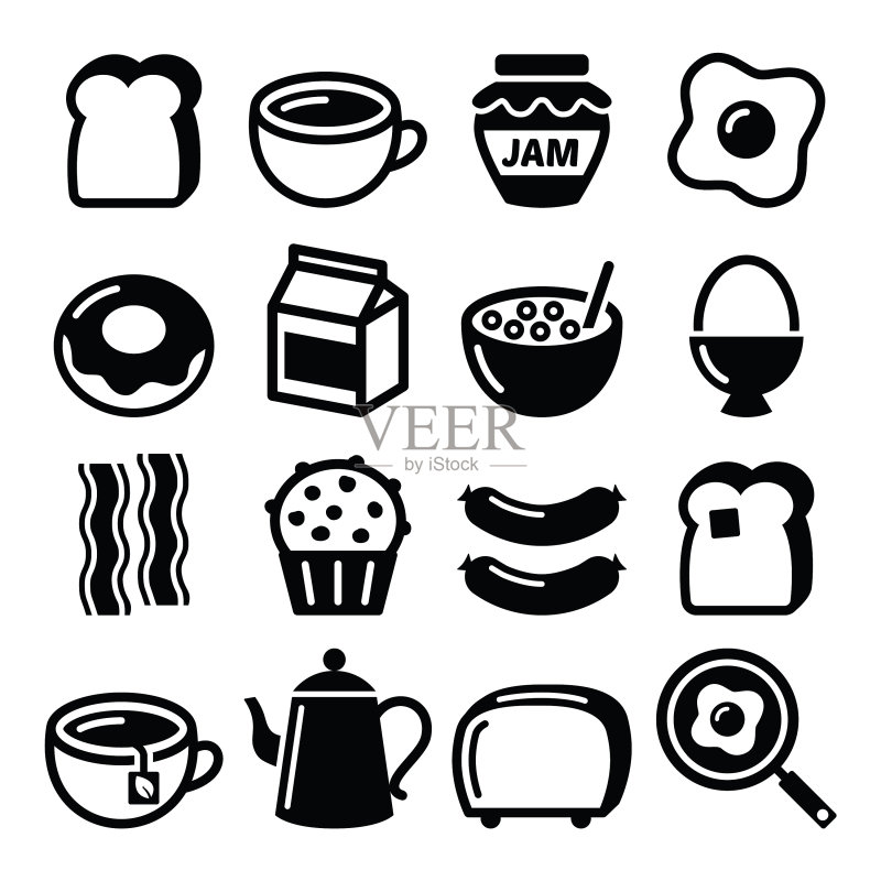 早餐食物图标集:吐司和鸡蛋图标素材
