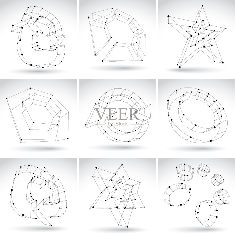 3D网格单色抽象物体套装图标素材