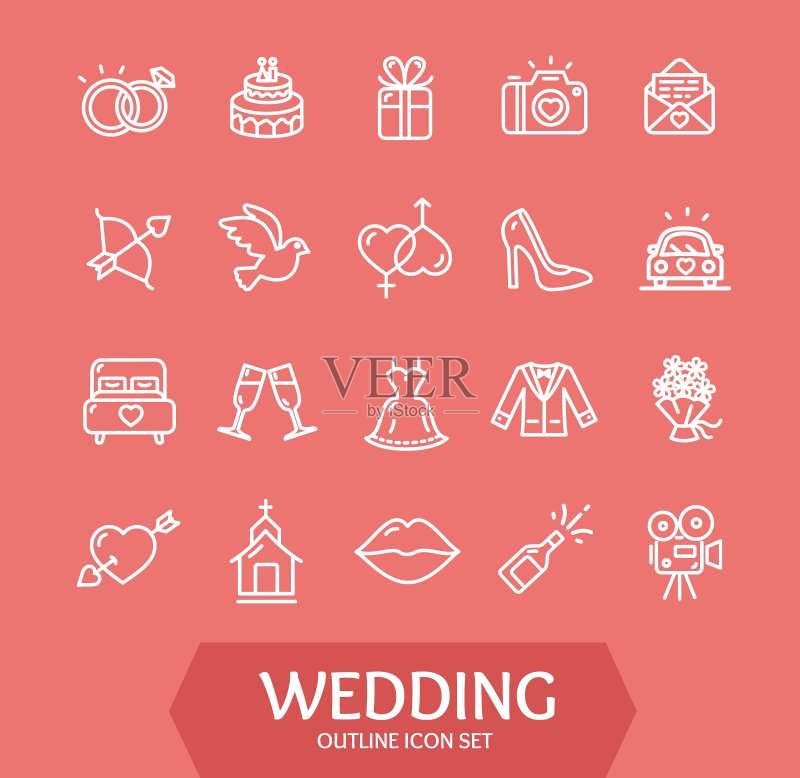 婚礼图标集图标素材