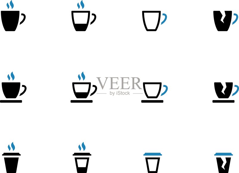 茶杯和咖啡杯双色调图标图标素材