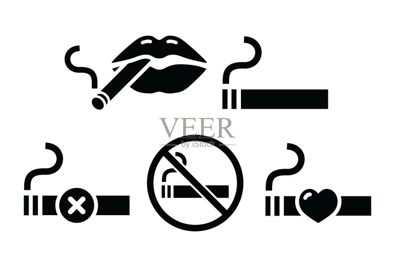 性感的嘴唇与禁止吸烟标志图标素材