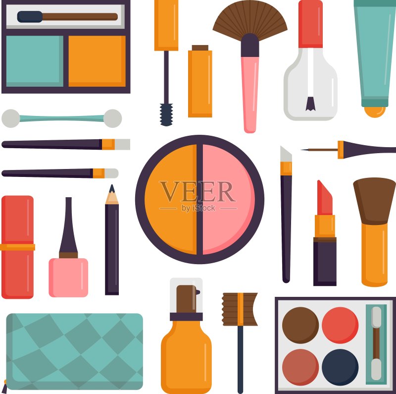 化妆刷与美容时尚套装图标素材