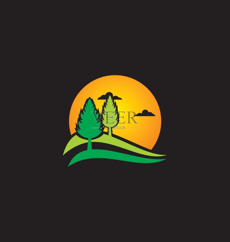松树日落自然风光logo图标素材
