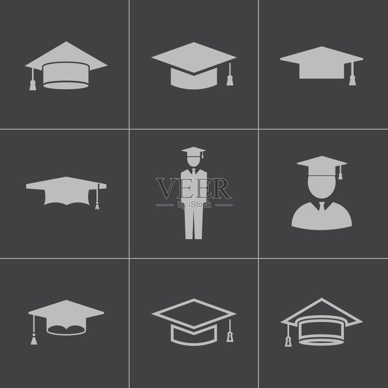 黑色学士帽图标合集图标素材