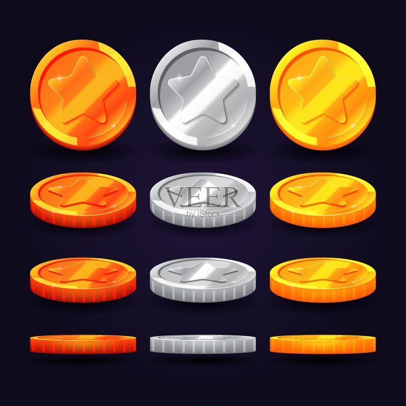 不同种类的金银铜币图标素材