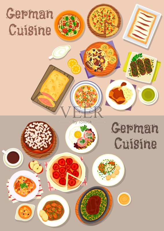 德国美食肉类菜肴与甜点图标图标素材