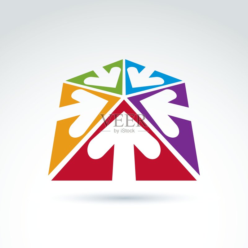 具有五个多方向的3D抽象标志图标素材