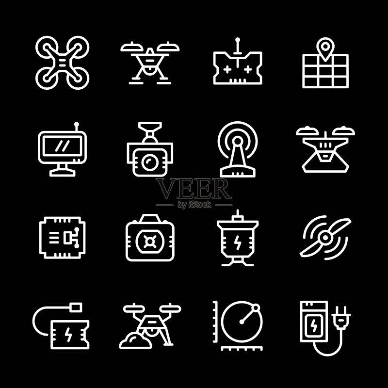 四轴飞行器线条图标集图标素材