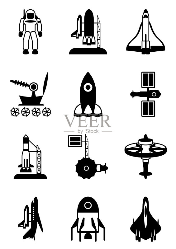 宇航员、航天飞机和宇宙飞船图标素材